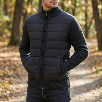 Men's Casual Padded Front Jacket with Knitted Sleeves
