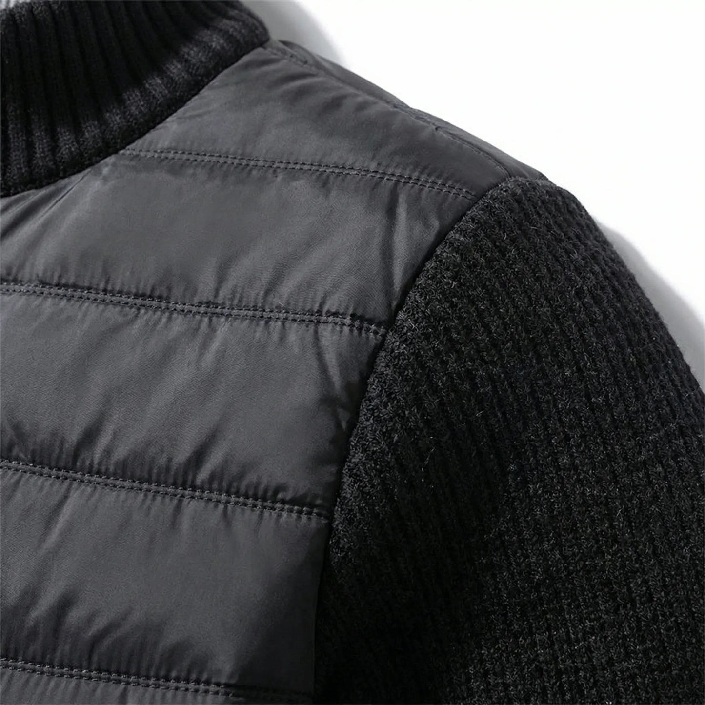 Men's Casual Padded Front Jacket with Knitted Sleeves