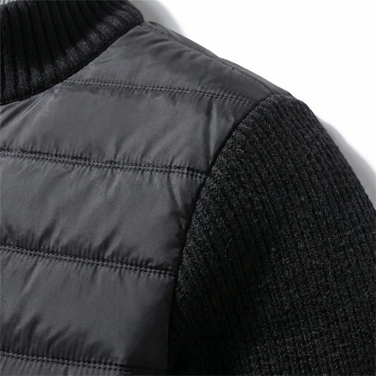 Men's Casual Padded Front Jacket with Knitted Sleeves