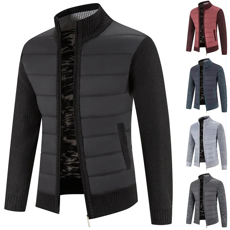 Men's Casual Padded Front Jacket with Knitted Sleeves
