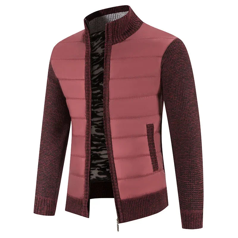 Men's Casual Padded Front Jacket with Knitted Sleeves
