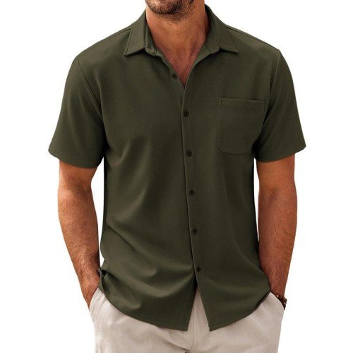 Men's Casual Short Sleeve Shirt with Chest Pocket