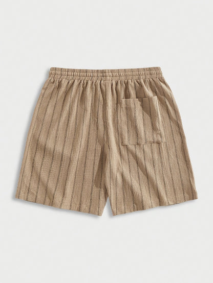Men's Casual Striped Shorts with Elastic Waist and Drawstring
