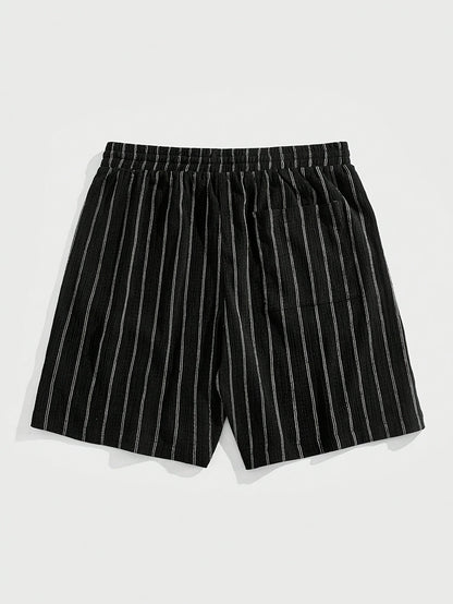 Men's Casual Striped Shorts with Elastic Waist and Drawstring