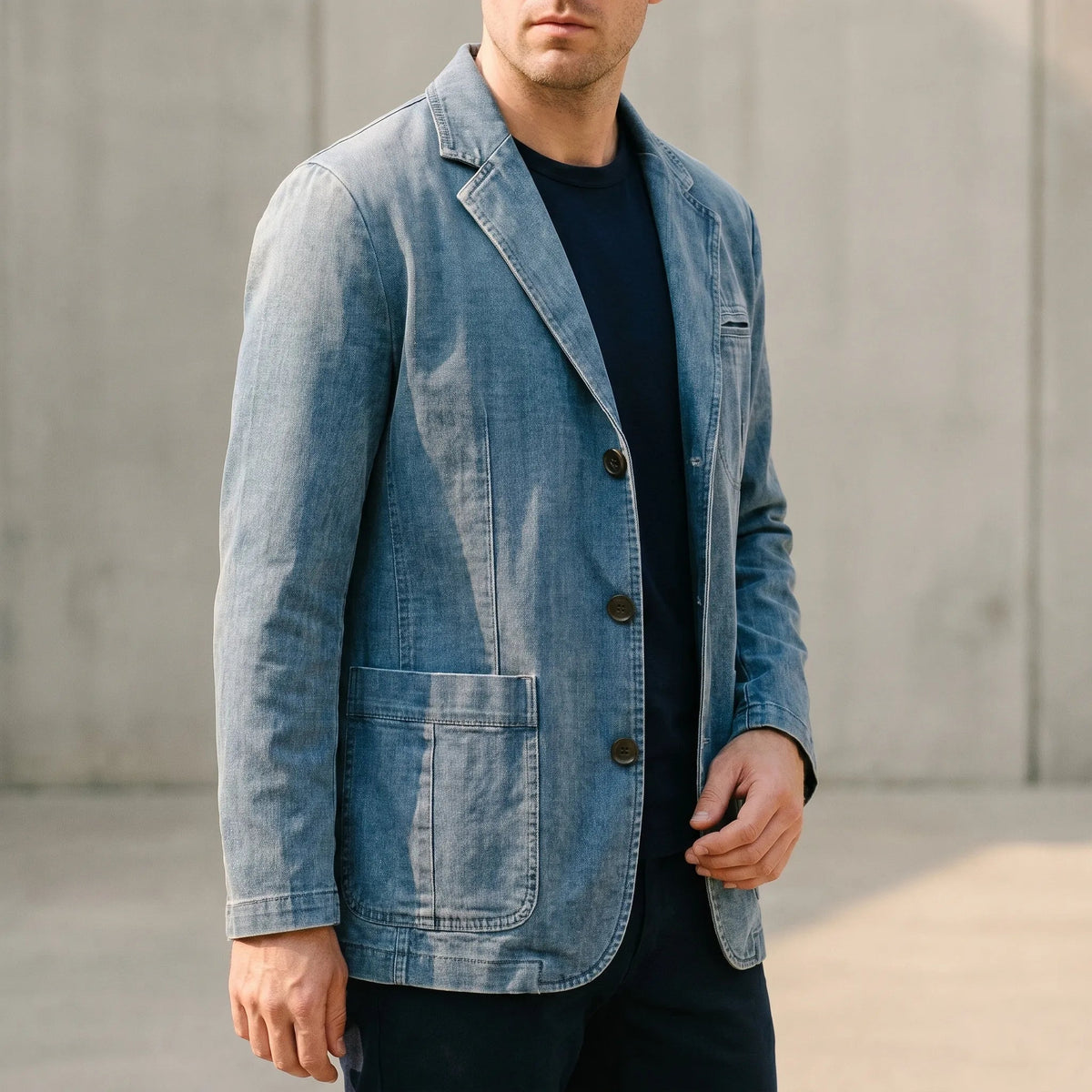 Men's Casual Structured Blazer with Patch Pockets