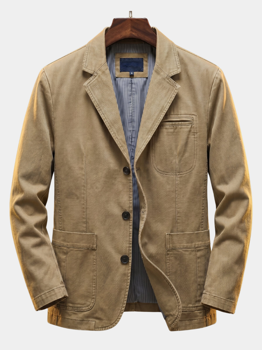 Men's Casual Structured Blazer with Patch Pockets