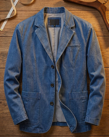 Men's Casual Structured Blazer with Patch Pockets