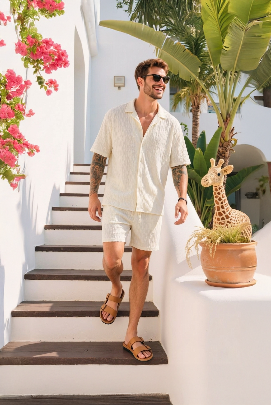 Men's Casual Summer Outfit Set with Shirt and Shorts