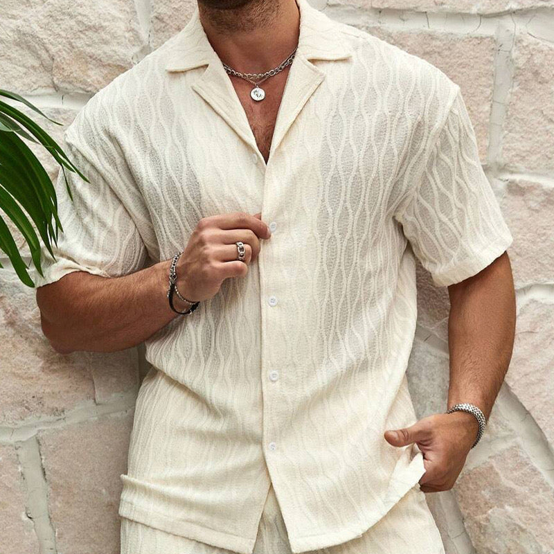 Men's Casual Summer Outfit Set with Shirt and Shorts