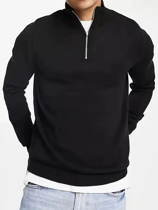 Men's Casual Sweater with Half Zip and High Collar