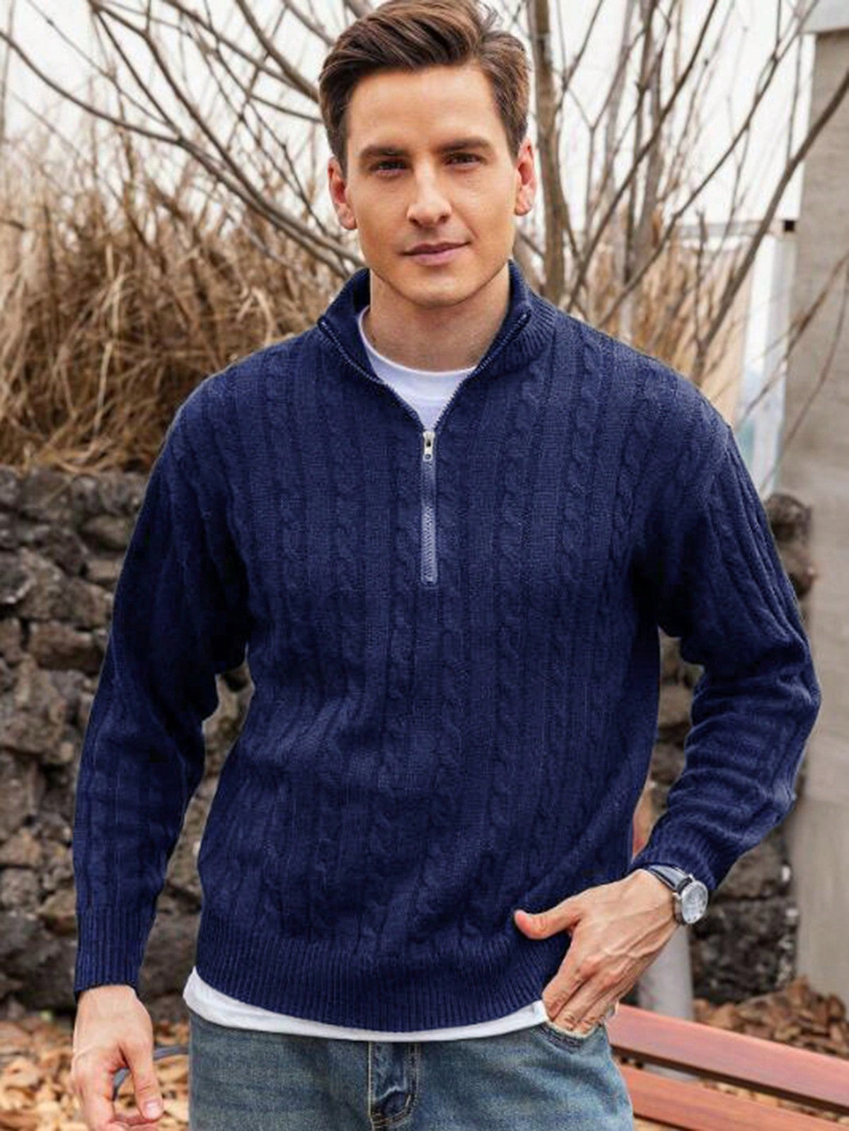 Men's Casual Zip Sweater with Modern Design
