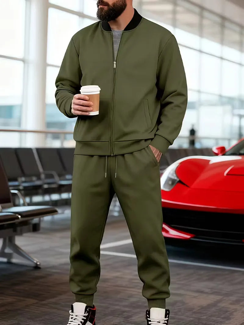 Men's Casual Zippered Jacket and Trousers Set
