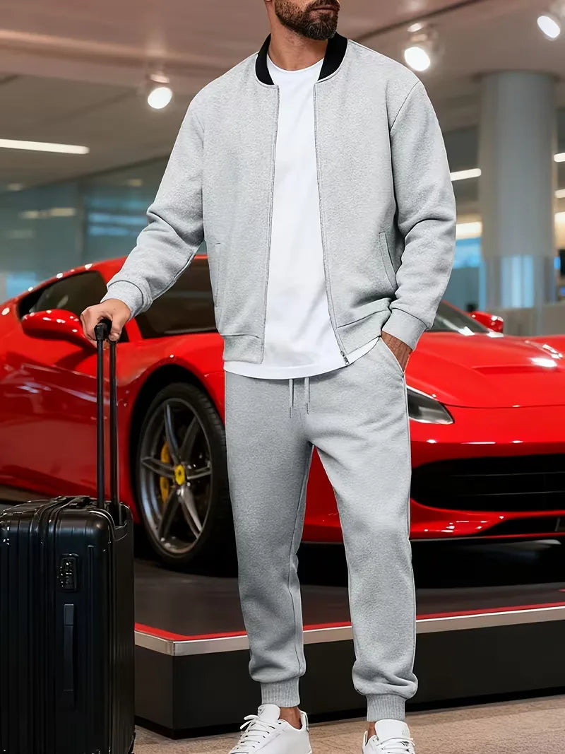 Men's Casual Zippered Jacket and Trousers Set