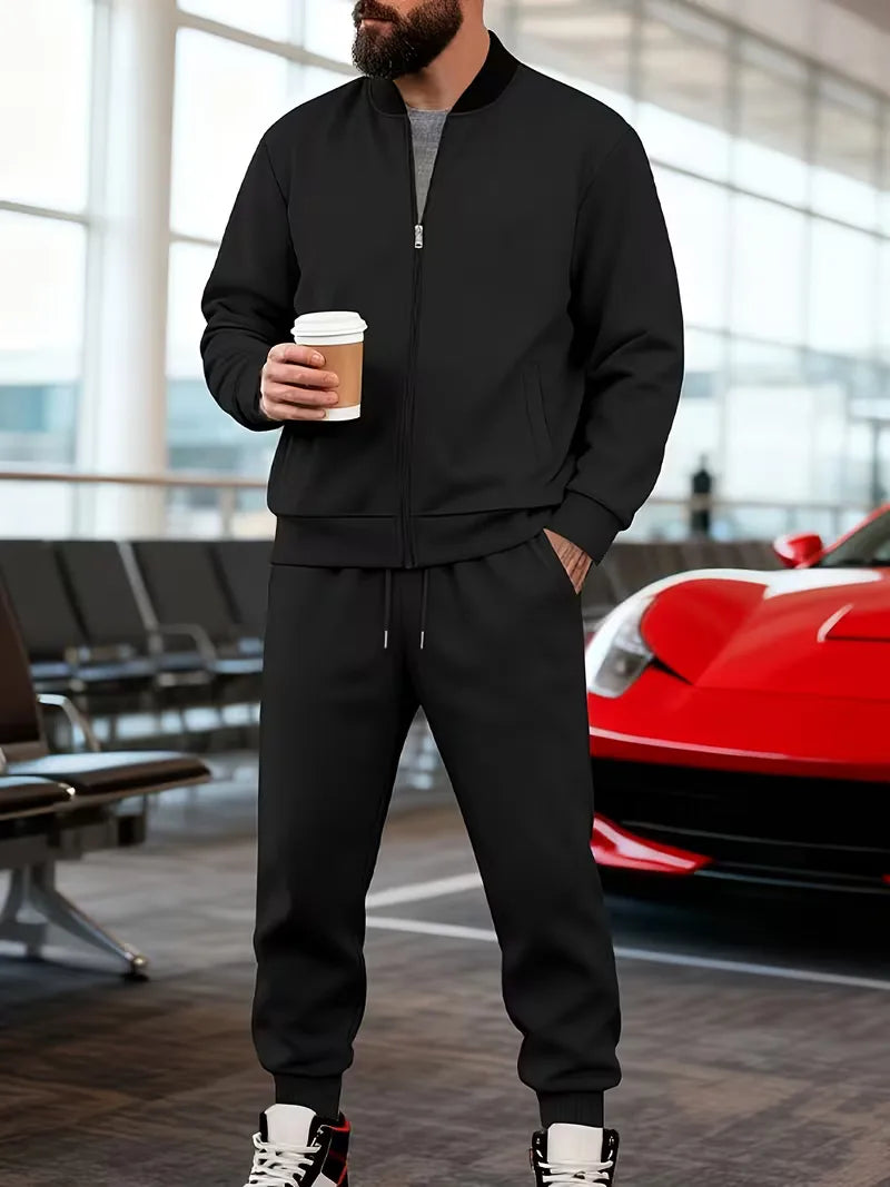 Men's Casual Zippered Jacket and Trousers Set