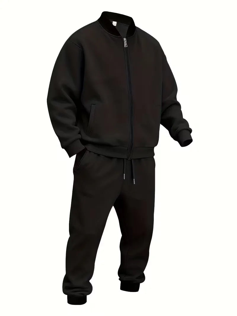 Men's Casual Zippered Jacket and Trousers Set