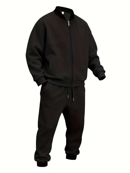 Men's Casual Zippered Jacket and Trousers Set