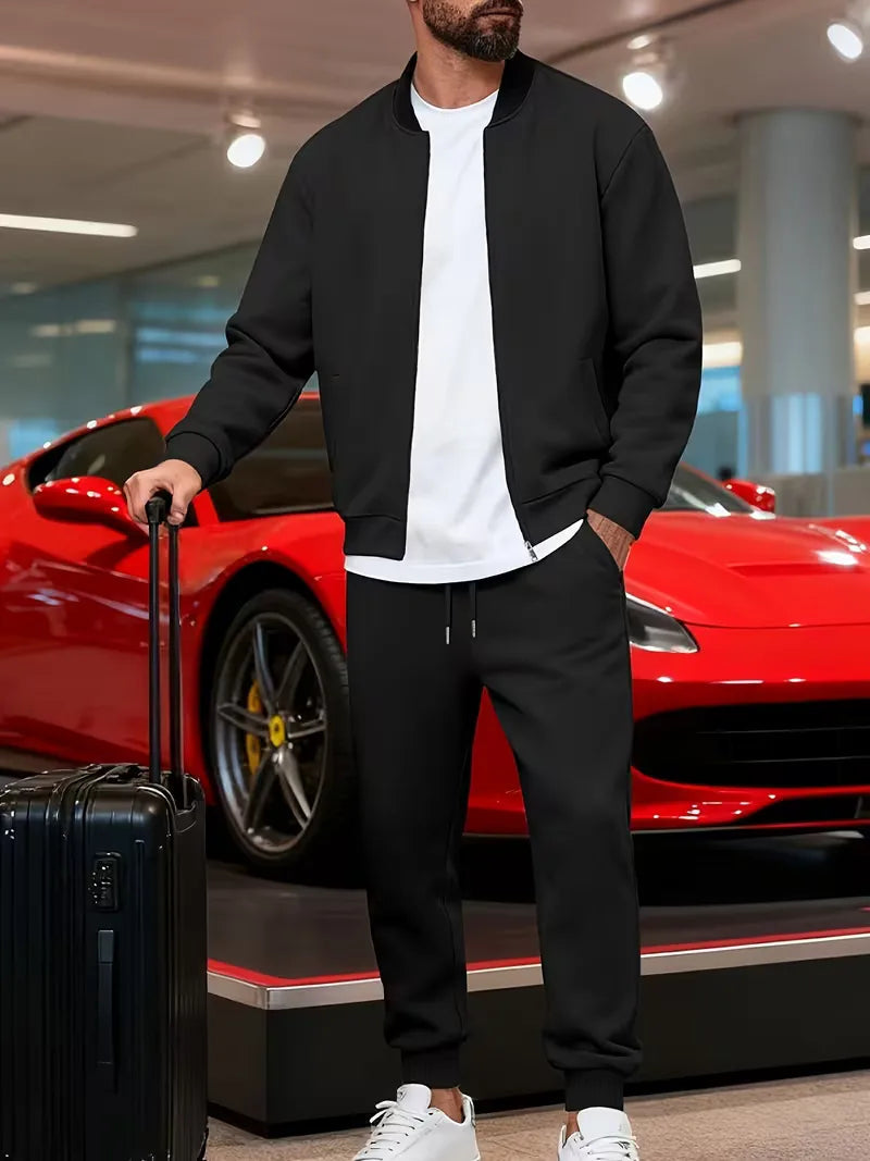 Men's Casual Zippered Jacket and Trousers Set