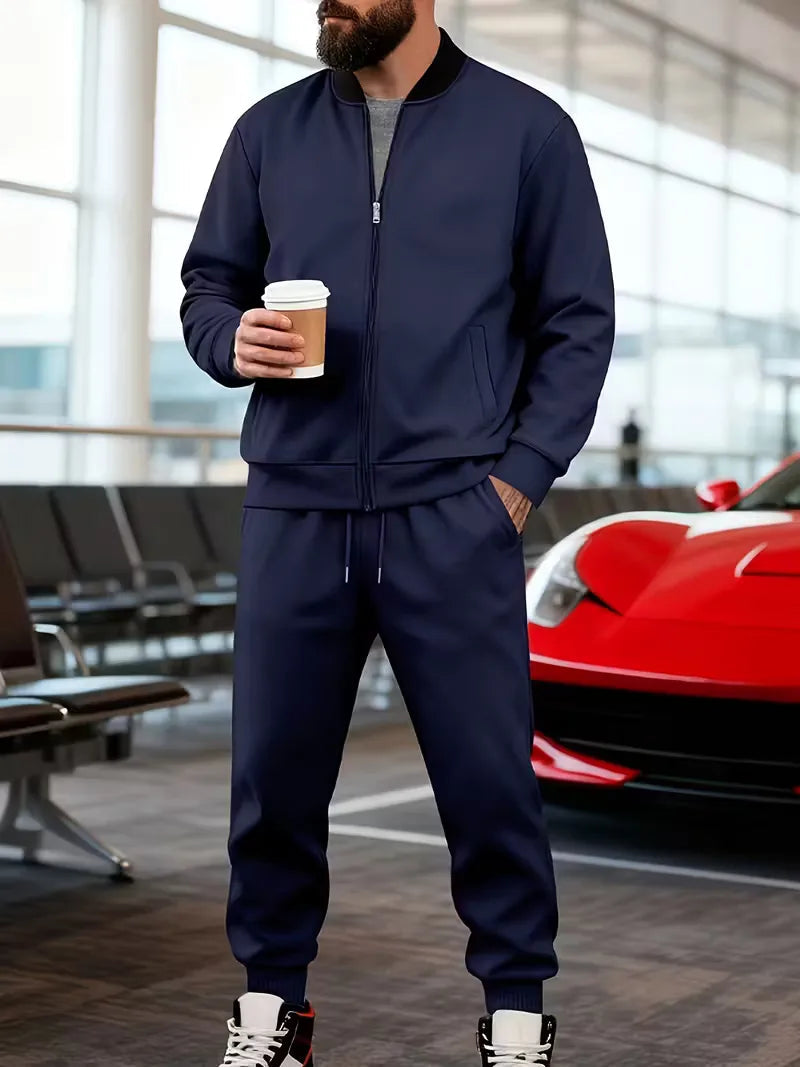 Men's Casual Zippered Jacket and Trousers Set