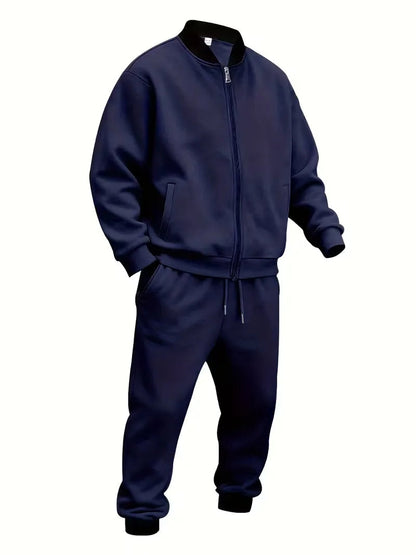 Men's Casual Zippered Jacket and Trousers Set
