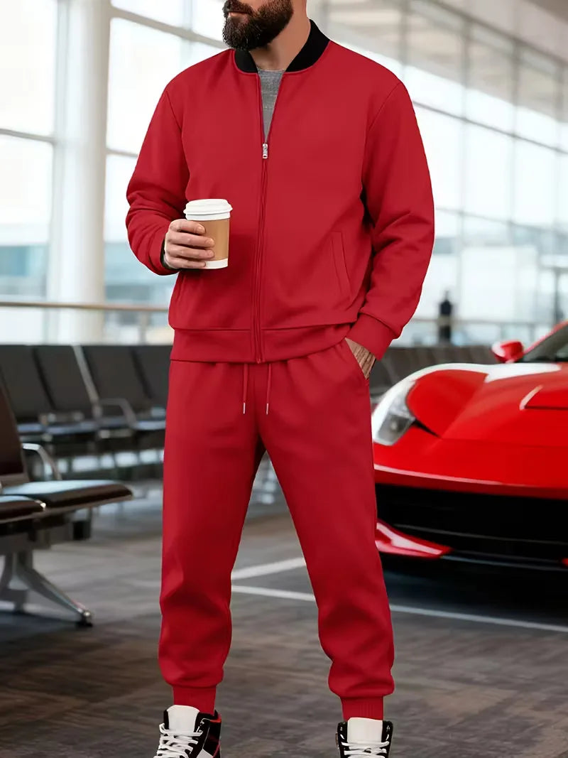 Men's Casual Zippered Jacket and Trousers Set