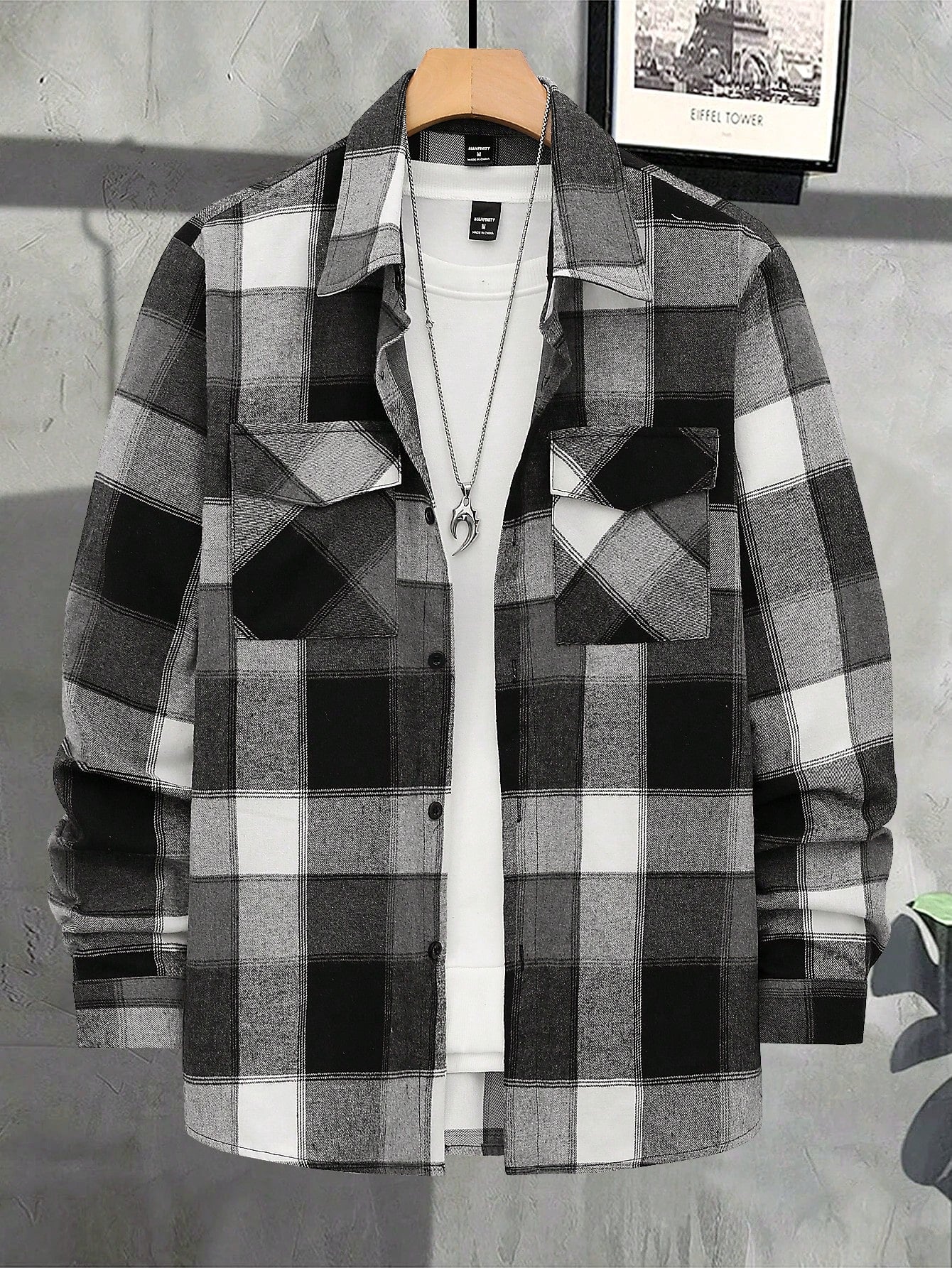 Men's Checked Cardigan with Flap Pockets