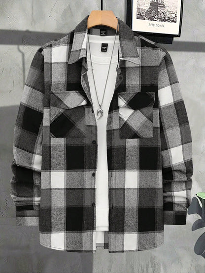 Men's Checked Cardigan with Flap Pockets