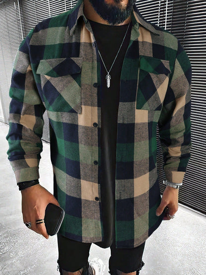 Men's Checked Cardigan with Flap Pockets