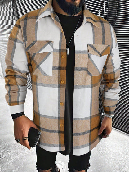 Men's Checked Cardigan with Flap Pockets