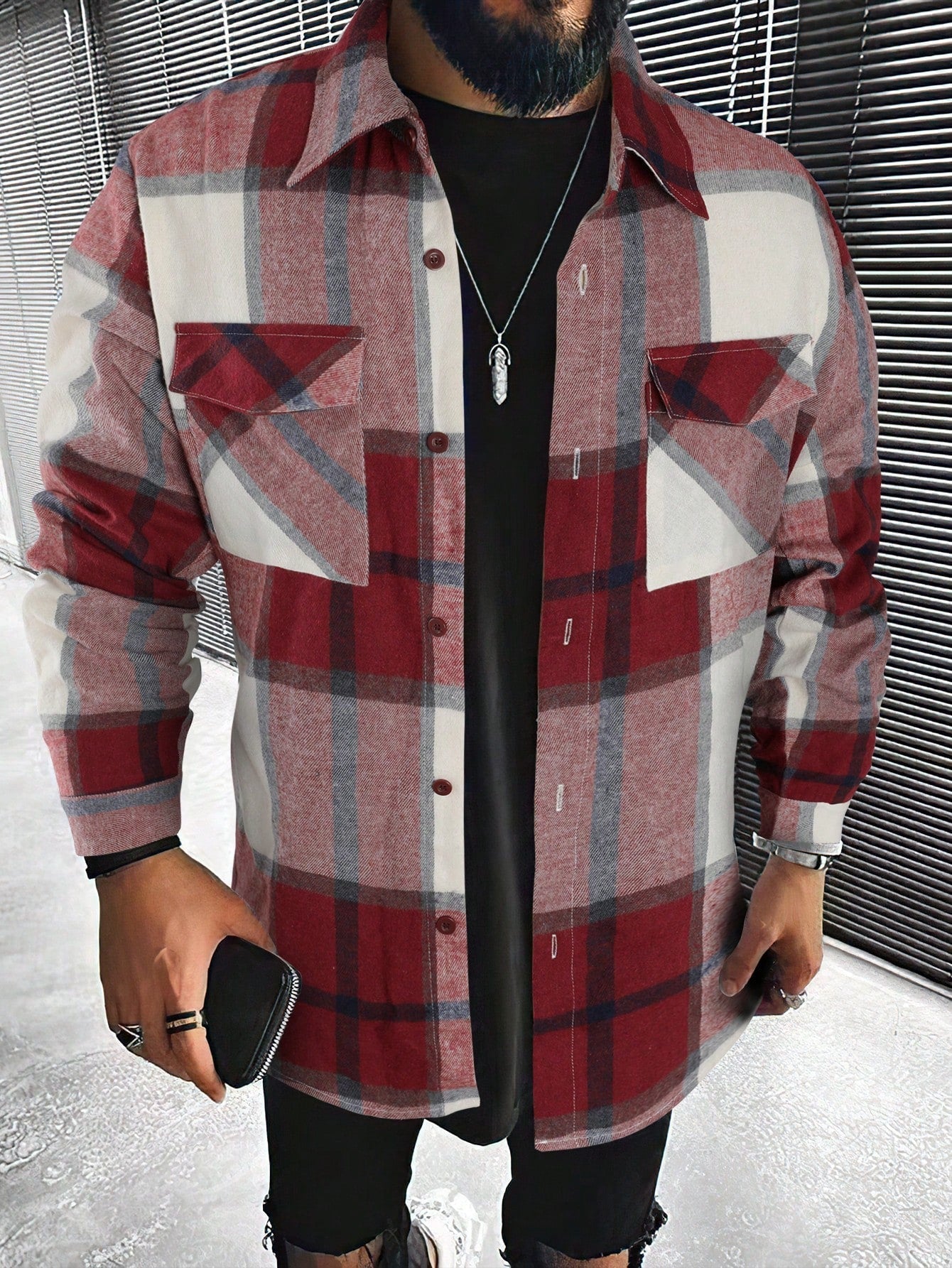 Men's Checked Cardigan with Flap Pockets