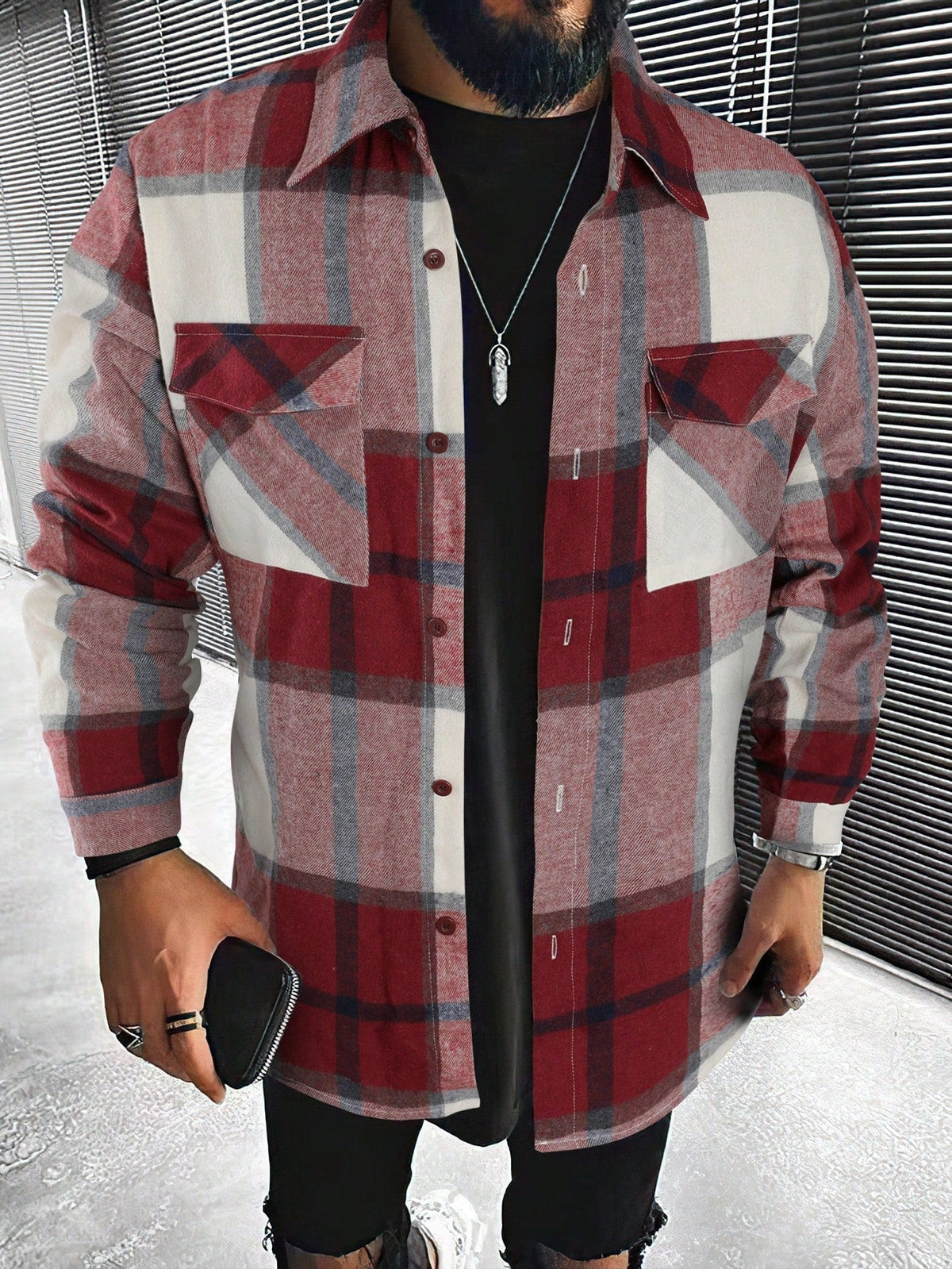 Men's Checked Cardigan with Flap Pockets