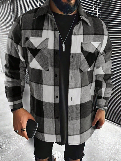 Men's Checked Cardigan with Flap Pockets