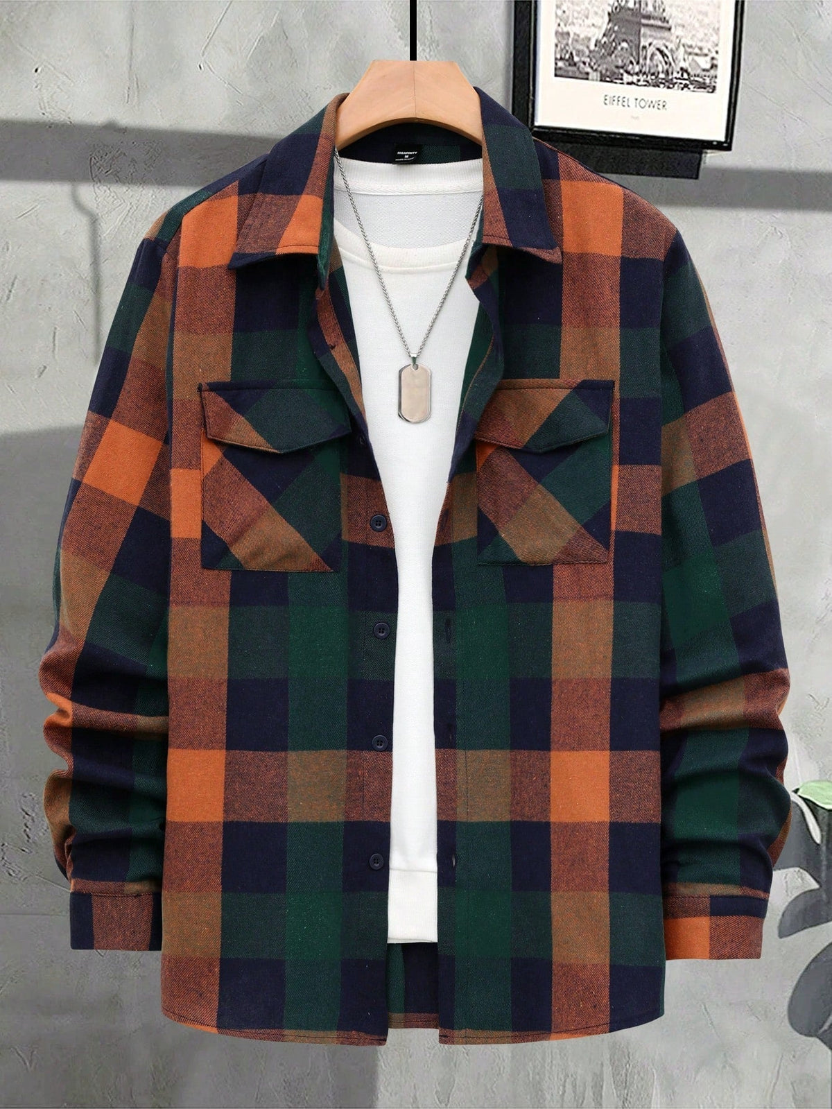 Men's Checked Cardigan with Flap Pockets