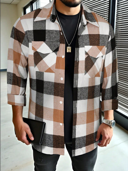 Men's Checked Cardigan with Flap Pockets