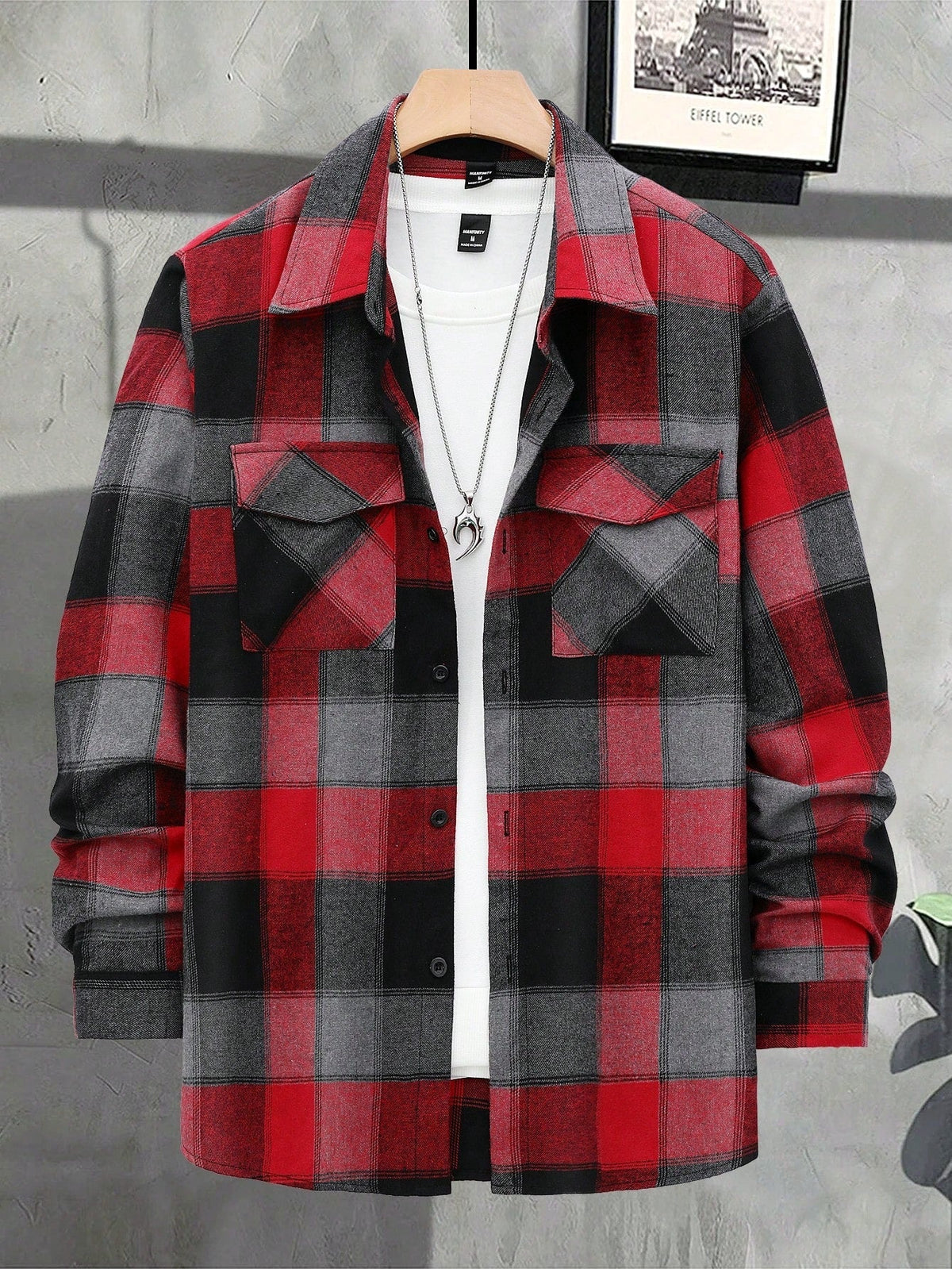 Men's Checked Cardigan with Flap Pockets