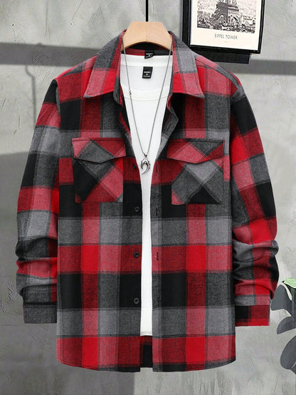 Men's Checked Cardigan with Flap Pockets