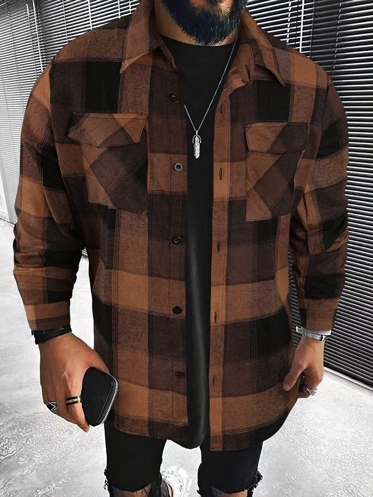 Men's Checked Cardigan with Flap Pockets