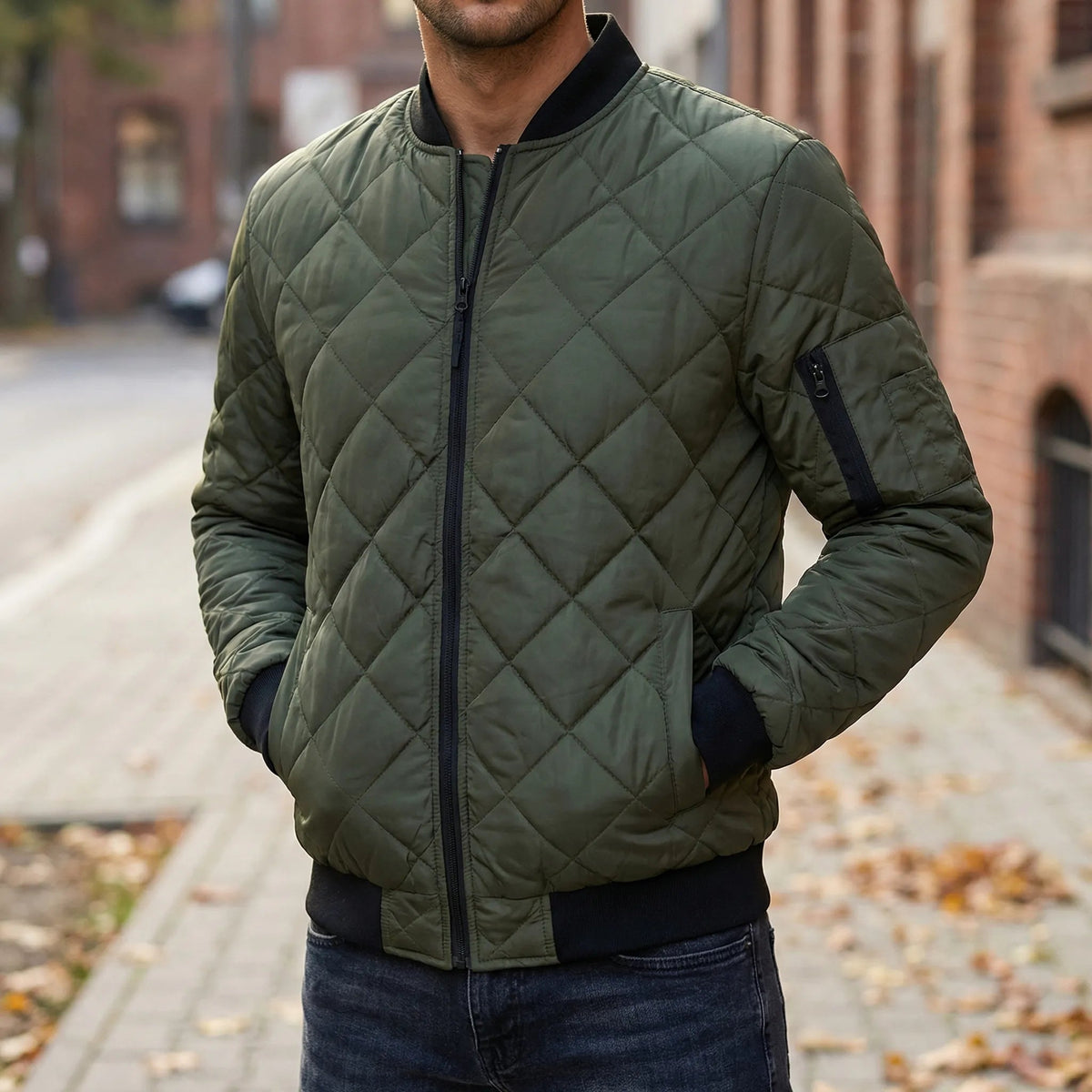 Men's Checked Quilted Bomber Jacket