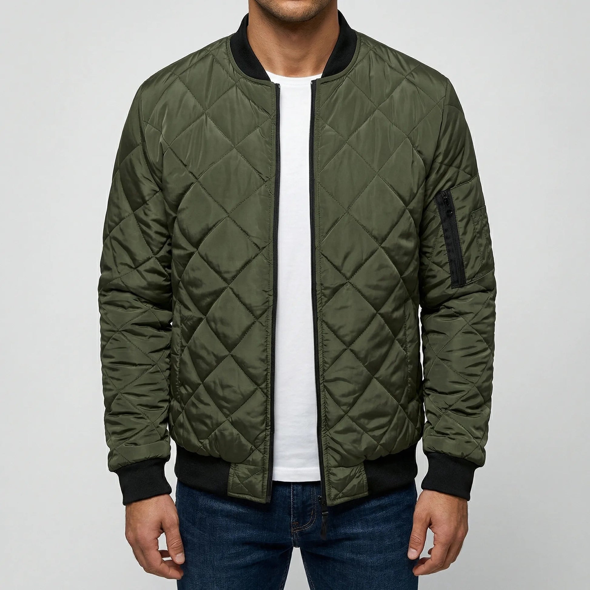 Men's Checked Quilted Bomber Jacket