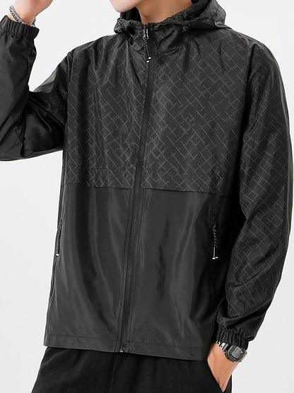 Men's Checked Windbreaker Jacket with Hood