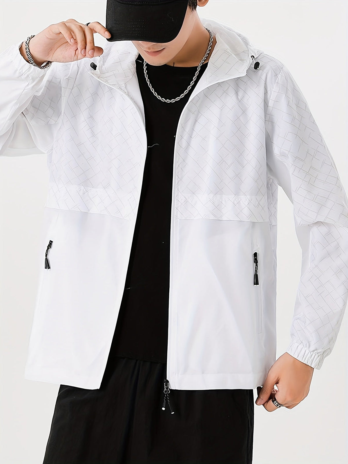 Men's Checked Windbreaker Jacket with Hood