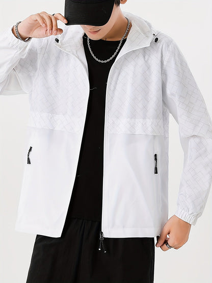 Men's Checked Windbreaker Jacket with Hood