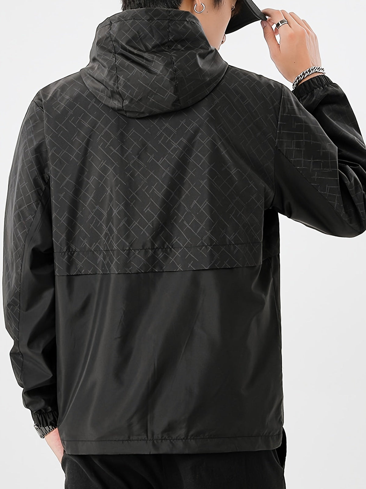 Men's Checked Windbreaker Jacket with Hood