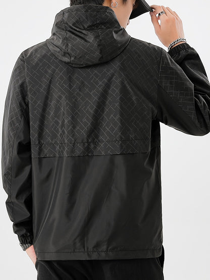 Men's Checked Windbreaker Jacket with Hood