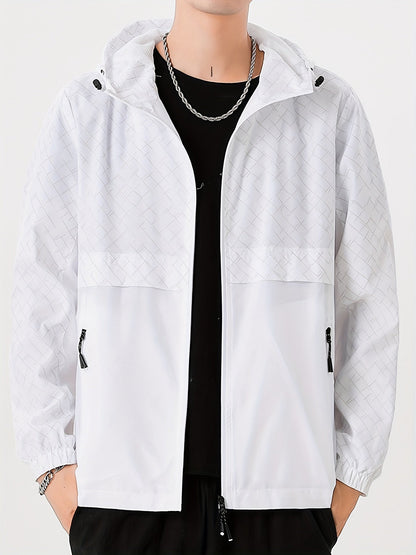 Men's Checked Windbreaker Jacket with Hood