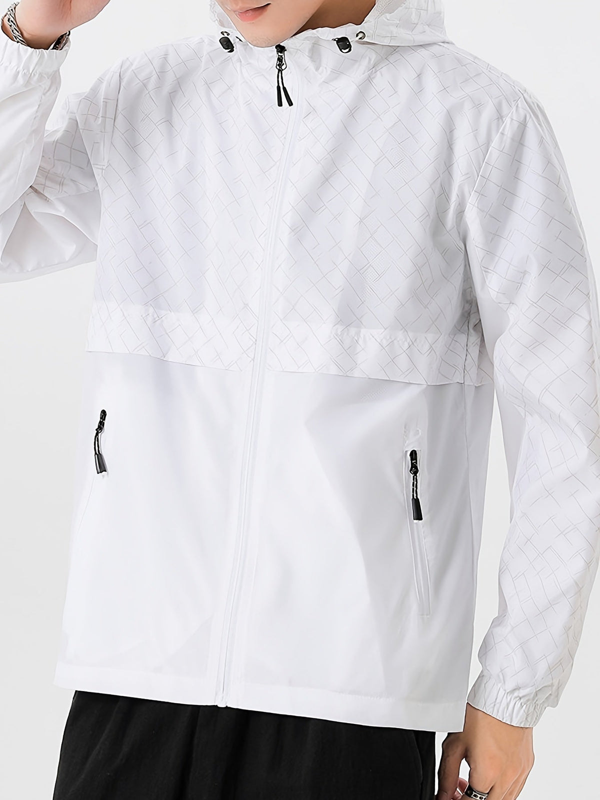 Men's Checked Windbreaker Jacket with Hood