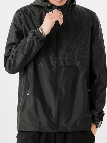 Men's Checked Windbreaker Jacket with Hood