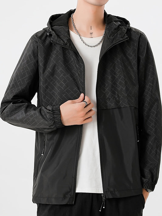 Men's Checked Windbreaker Jacket with Hood