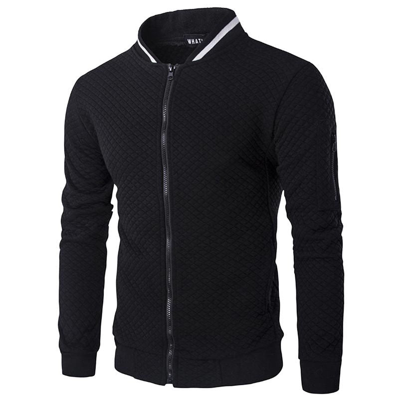 Men's Checkered Zip-Up Jacket with Stand Collar