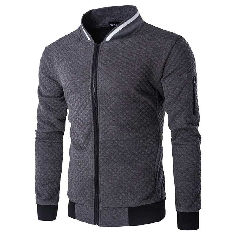 Men's Checkered Zip-Up Jacket with Stand Collar