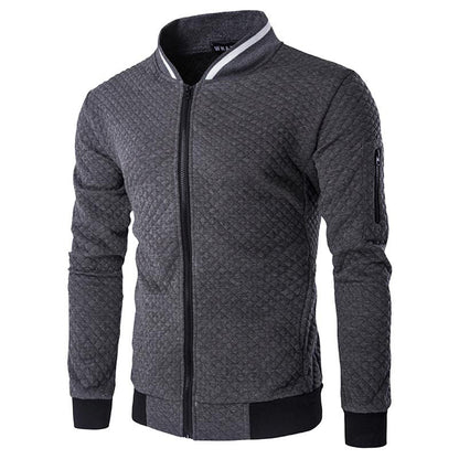 Men's Checkered Zip-Up Jacket with Stand Collar